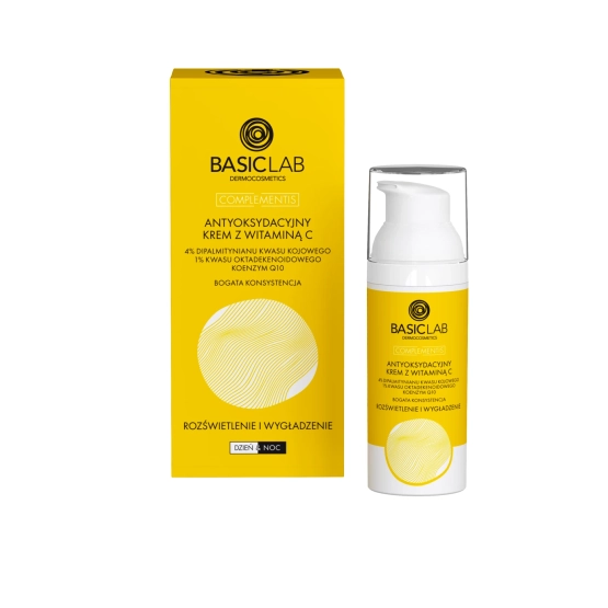 BasicLab Antyoksydacyjny krem z witaminą C, 4% dipalmitynianu kwasu kojowego Bogata Konsystencja