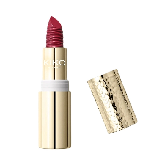 #3 Kiko Milano Gold Reflections Gleam & Care Lipstick SPF30 kremowa odżywcza pomadka do ust 08 Seductive Cherry