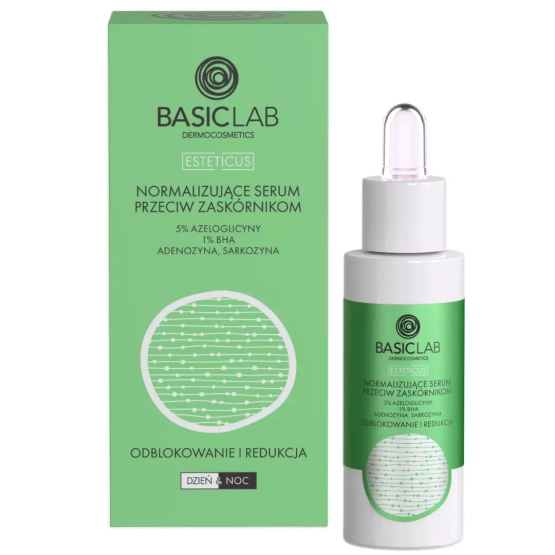 BASICLAB Normalizujące serum przeciw zaskórnikom z 5% azeloglicyny i 1% BHA