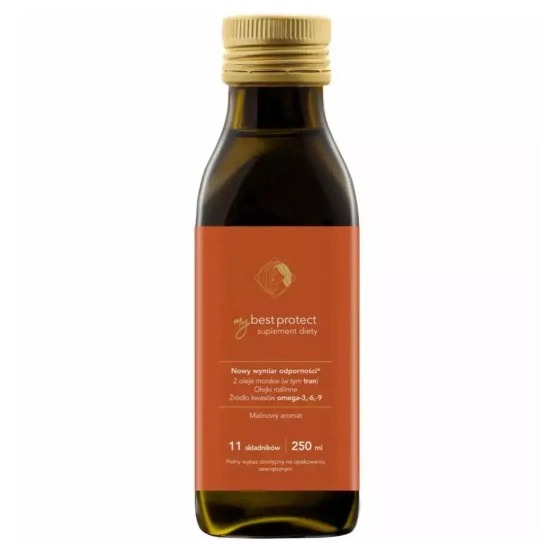 MyBestProtect Wsparcie odporności, tran, kwasy omega 3-6-9 Ziołowo-malinowy